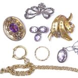 A group of Victorian and later jewellery, to include amethyst and marcasite pieces