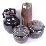 Various Studio pottery, including a pair of Winchcombe Pottery storage jars, Matt Grimmitt jug