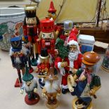 5 carved and painted wood soldier figure nutcrackers, tallest 38cm, and other carved and painted