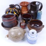 A quantity of Studio pottery, including slipware jar, signed Coottollay?, Raku glaze jar, jugs etc