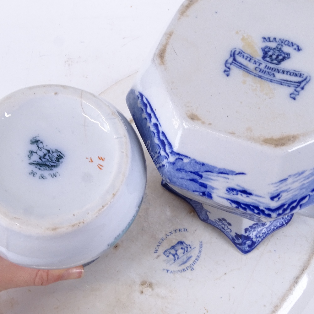 A Willow pattern meat dish, 43cm, a Mason's jug, and 2 others - Image 2 of 2