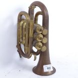 A brass cornet/pocket trumpet, stamped Bessons & Co London, length 22cm, no mouthpiece