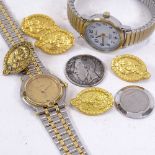 A Dutch 1887 silver franc, set of silver-gilt badges, Gucci quartz wristwatch etc