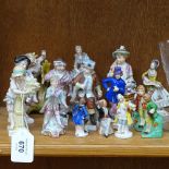 A group of 19th and 20th century English and Continental porcelain figures, including Chelsea Dog,