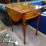 A yew wood bow-end Pembroke table, with single frieze drawer, W69cm, H74cm, D50cm