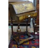 A small crossbanded walnut Queen Anne style bureau, with fitted interior and single drawer, on cover