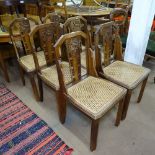 A set of 6 1930s dining chairs, with carved backs and cane seats