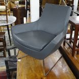 A Swedese Happy lounge chair in grey leather, by Roger Persson, with maker's label