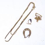 An Italian 14ct gold necklace, 3.1g, and a smaller collection of 9ct gold jewellery, 1.5g