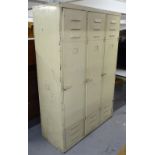 A Vintage painted metal industrial 3-door locker, W123cm, H184cm
