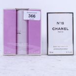 Chanel No 19 Eau De Parfum, and Chance by Chanel Eau de Toilette bottles