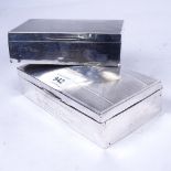A George V engine turned silver cigarette box of rectangular form, with inscription to W C Knill Esq