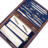A late 19th century rosewood-cased draughting set