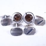 N.E. FROM - a pair of sterling silver and smoky quartz cufflinks, and 2 other pairs