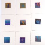 Dale Devereux Barker (born 1962), set of 10 small colour lino-cut prints, abstract landscapes, 1989,