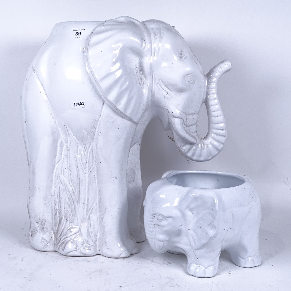 2 Portuguese Blanc-de-Chine elephant vases, largest height 44cm (2)