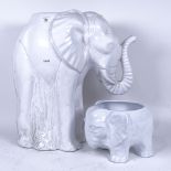 2 Portuguese Blanc-de-Chine elephant vases, largest height 44cm (2)