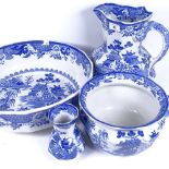 A 19th century Mason's ironstone blue and white wash jug and basin, vase and bowl, jug height