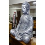 A silvered-finish fibreglass study of a Buddha, H100cm