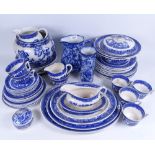 A quantity of blue and white transfer pattern china, including Willow pattern dinnerware, Losol Ware