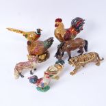 A group of modern enamelled and stone set gilt-metal animal figure trinket boxes, largest height