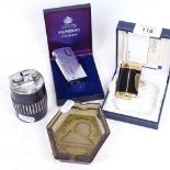 3 various Ronson lighters, and a Dom Perignon Champagne commemorative glass ashtray (4)
