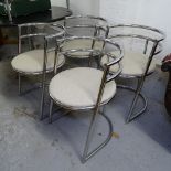 A set of 4 mid-century Art Deco or modernist round-back chairs in chrome tubular steel, in the