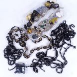 A tray of costume jewellery, to include marcasite set brooches, relief carved cameo, ivory cross,