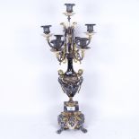 A modern Empire style 7-light table candelabra, simulated marble urn with allover silvered and