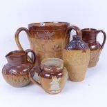 A group of salt glaze stoneware items, including large tyg, small Doulton 1357 pattern jug etc,