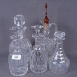 5 cut-glass crystal decanters, including large Stuart mallet example, height 25cm (5)