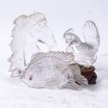 3 carved and polished rock crystal animal ornaments, including chicken, horse and fish (3)