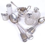 2 19th century Fiddle pattern silver tablespoons, 4 Fiddle pattern teaspoons, silver cream jug,