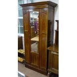 An Edwardian mahogany and satinwood-banded single mirror-door wardrobe, W100cm, H110cm