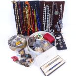 A collection of costume jewellery, to include silver pendants, various necklaces etc