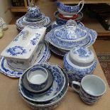 Various 19th and 20th century blue and white ceramics, including Rhine pattern tureen, meat