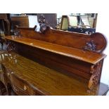 A mahogany shelf, with raised shaped top, and carved and pierced sides, L168cm, H66cm, D26cm