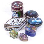 Various Chinese cloisonne enamel boxes and covers, largest length 9.5cm (7)