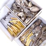 3 boxes of mixed plated cutlery, ivorine handles etc