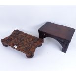 A Victorian Gothic carved oak rectangular stool, length 35cm, and a relief carved oak dragon