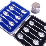 A set of 6 Art Deco silver teaspoons, in fitted Walker & Hall box, and another set of 6 silver
