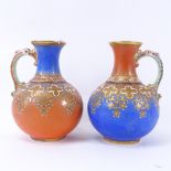 A pair of Samuel Alcock Gothic Revival jugs, numbered 9834, height 20cm (1 has large rim chip)