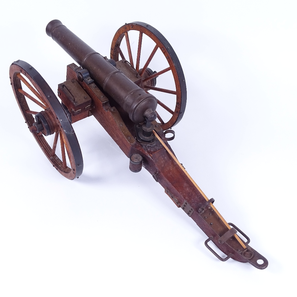 A scratch-built model field cannon with bronze barrel, on metal-mounted wooden carriage, barrel - Image 2 of 2