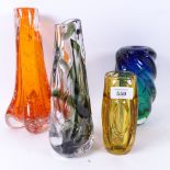 A Whitefriars knobbly steaky vase, 24.5cm, and 3 other glass vases