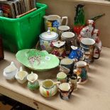 Doulton character jugs, a Carltonware bowl, a Poole Pottery biscuit barrel etc