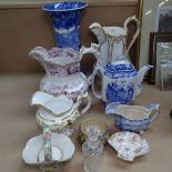 A Wedgwood Ferrara vase, 30.5cm, Victorian jugs, chintz items, and a scent bottle