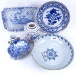 A group of Dutch Delftware, including tea caddy, posy vase, dish etc (5)