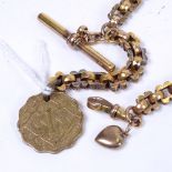 A 9ct gold engraved fancy link Albert, with a one Anna coin fob, length 33cm