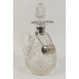 Edwardian silver mounted cut glass claret jug, Birmingham 1907, ovoid form cut with pineapple