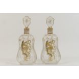 Pair of naval commissioned gilt engraved glass decanters, late 19th Century, each with star cut
